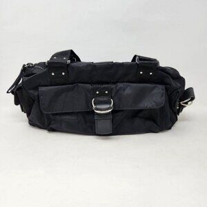 Lauren Ralph Lauren Purse Black Nylon Shoulder Bag Nylon Strap Silver Trim